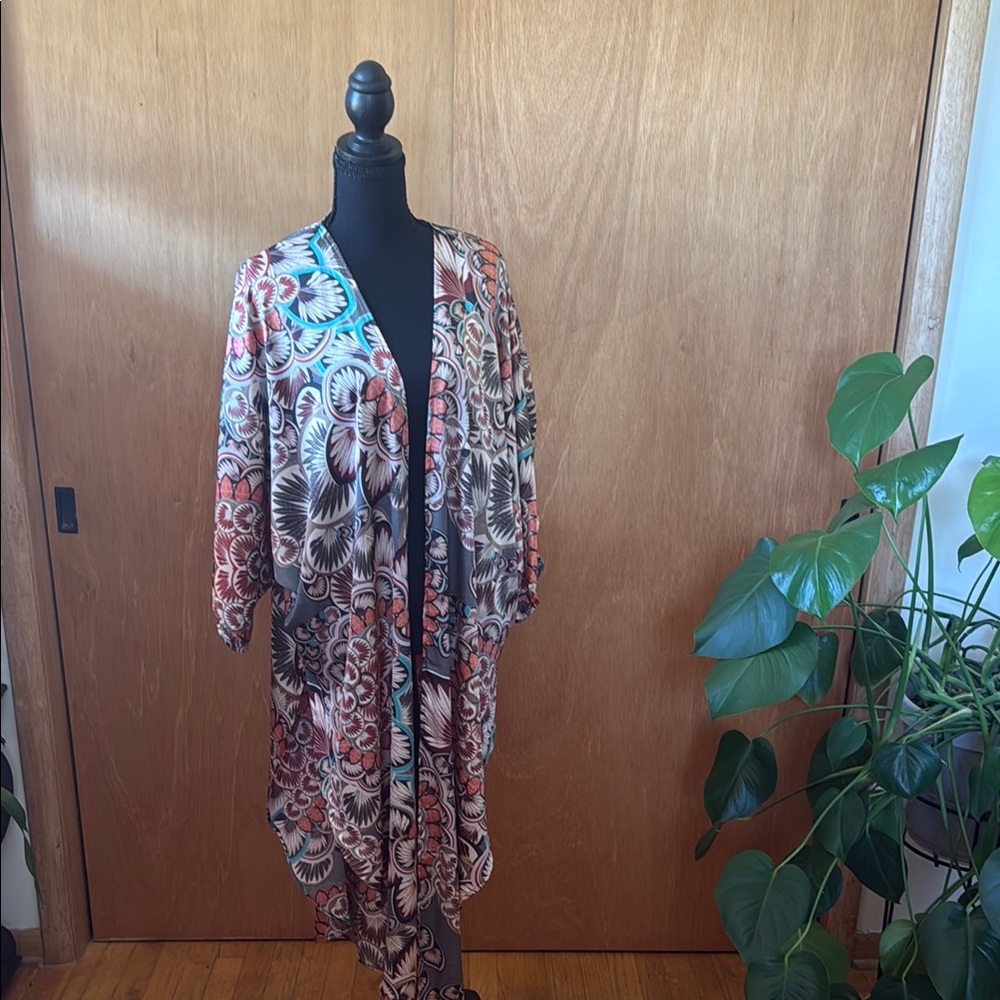Floral Open-Front Kimono Jacket in Multi-Color